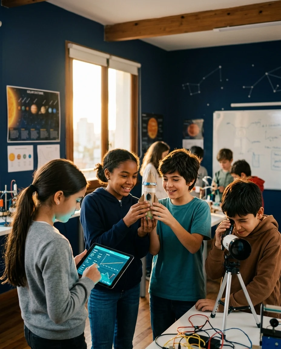 Niños argentinos aprendiendo ciencias en un aula STEAM